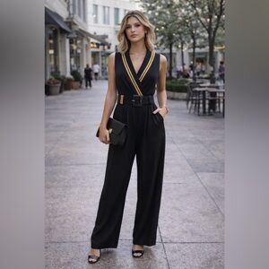 Barbara Barbara Petites Black Maxi Dress Gold Trim Size 4